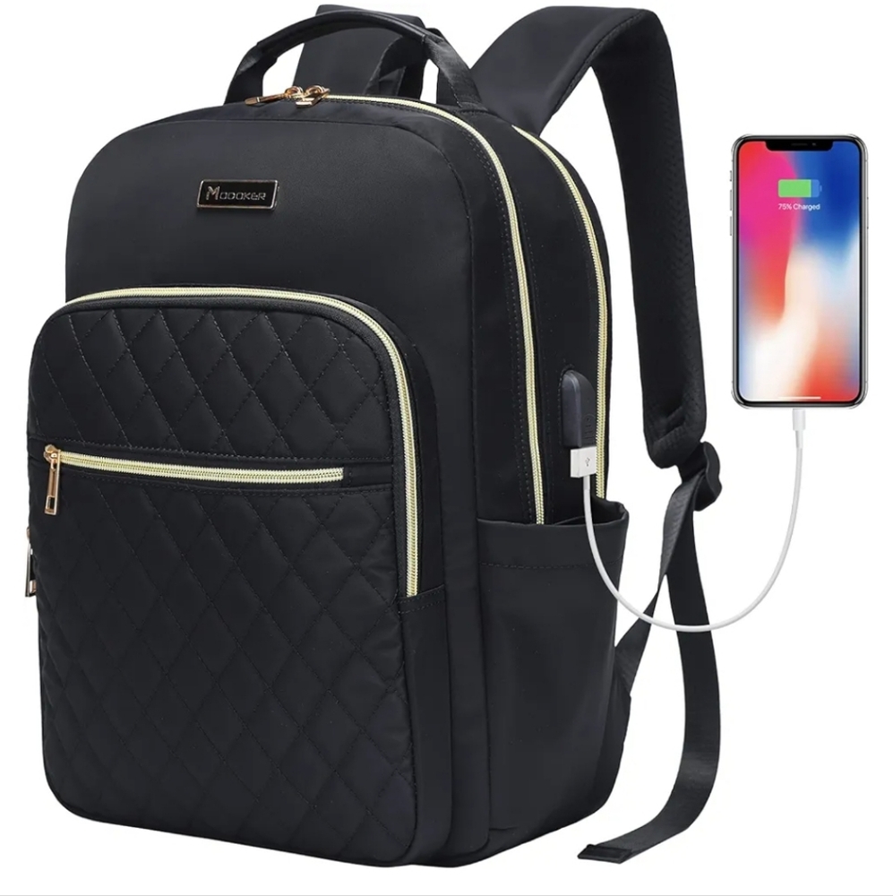 Modoker Black Quilted Laptop/Tablet Backpack NWT